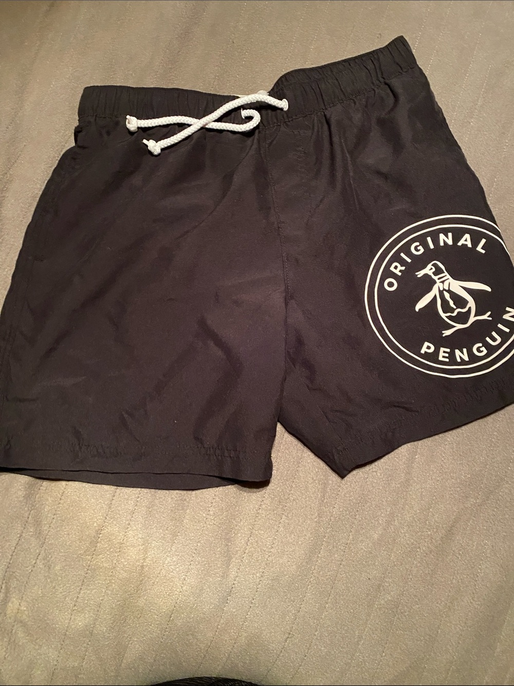 Original Penguin Black Swim Trunks with White Logo